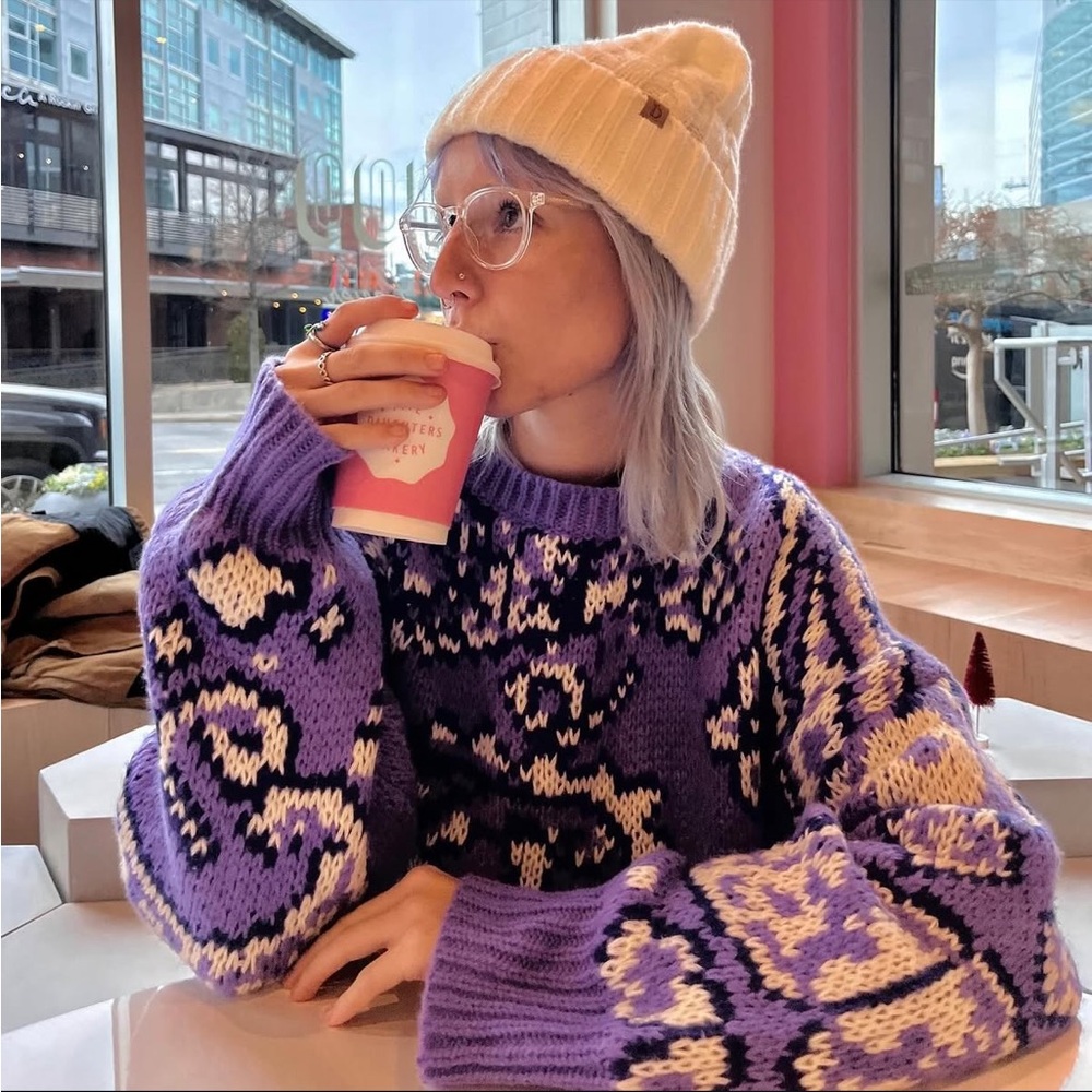 Blush Purple and Cream Patterned Women's Sweater